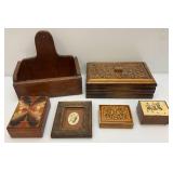 Misc. Hand Carved Wooden Boxes, Inlaid And More