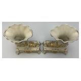 Antique Cornucopia Vases In French Porcelain 1800 Set Of 2 (Some Gold Worn Off From Age)