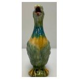 Vintage Colorful Hand Painted French Faience Majolica Mallard Duck Ceramic Jug Pitcher 12 1/2" (Crazing Present In Clear Coat, Common)