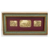 Framed Behind Glass Vintage Hunting Scene Relief Carvings 8 1/2" x 17 1/4"