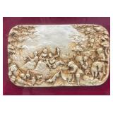 Framed Behind Glass Vintage Hunting Scene Relief Carvings 8 1/2" x 17 1/4"