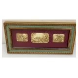 Framed Behind Glass Vintage Hunting Scene Relief Carvings 8 1/2" x 17 1/4"