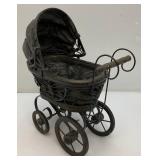 Victorian Antique Doll Pram-French Handmade Metal Doll Carriage 6" x 12" x 12"