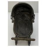 Victorian Antique Doll Pram-French Handmade Metal Doll Carriage 6" x 12" x 12"
