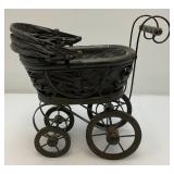 Victorian Antique Doll Pram-French Handmade Metal Doll Carriage 6" x 12" x 12"