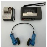Vintage Sony Cassette-Corder TCM-131, Electro Brand AM Solid State Radio & Toshiba AM/FM Headphones
