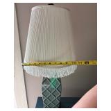 Table Lamp - Geometric Diamond Pattern Ceramic Base with White Pleated Shade