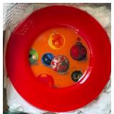 Decorative Red Rim Plate with Holiday Ornaments - 12-13 in Diameter