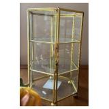 Brass-Framed Glass Display Cabinet - Italian Majolica Flower Basket with Lid - Star-Spangled Mug