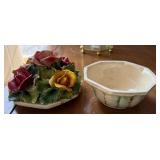 Brass-Framed Glass Display Cabinet - Italian Majolica Flower Basket with Lid - Star-Spangled Mug