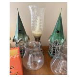 Green Metal Church Lanterns (2) - Crackle-Glaze Pots (2) - Halloween Pumpkin Box - Diamond Glass Cube