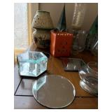 Green Metal Church Lanterns (2) - Crackle-Glaze Pots (2) - Halloween Pumpkin Box - Diamond Glass Cube