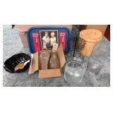 Planters Pennant Vintage Tin Tray - Glass Milk Bottles, Jars, Vase & LP Record Bowl