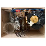 Planters Pennant Vintage Tin Tray - Glass Milk Bottles, Jars, Vase & LP Record Bowl