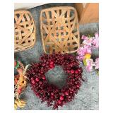 Two Wicker Baskets - Pumpkin Patch Wreath, Berry Heart Wreath, Oh Sweet Summer Mug