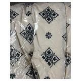 Full/Queen Size Comforter - Beige with Navy Damask Pattern (Fall Style)