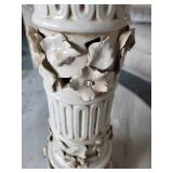 Table Lamp - White Ceramic with Floral Carved Column, 36in Tall