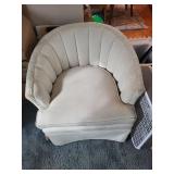 Cream Upholstered Club Chair - Curved Back, Vertical Channeling, 20 in W x 27 in D x 27 in H