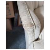 Cream Upholstered Club Chair - Curved Back, Vertical Channeling, 20 in W x 27 in D x 27 in H