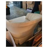 Cream Upholstered Club Chair - Curved Back, Vertical Channeling, 20 in W x 27 in D x 27 in H