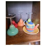 Vintage Glassware Set - Colored Stem Glasses, Floral Canisters, Teapot & Crock Pot