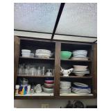 Entire Contents of the Cupboard Including Serving Pieces, Blue & White Porcelain Dinnerware Set with Glassware - Gravy Boat Included