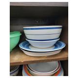 Entire Contents of the Cupboard Including Serving Pieces, Blue & White Porcelain Dinnerware Set with Glassware - Gravy Boat Included