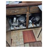 Assorted Pots and Pans, Double Boiler, Hand Mixer, Large Vintage Roaster and Bakeware - Stainless Steel Cookware with Lids