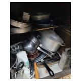 Assorted Pots and Pans, Double Boiler, Hand Mixer, Large Vintage Roaster and Bakeware - Stainless Steel Cookware with Lids