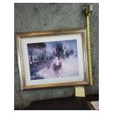 Framed Impressionist Print - Riverside Promenade with Pink Blossoms