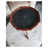 Vintage Wooden Pedestal Side Table with Leather-Inset Octagonal Top
