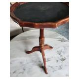Vintage Wooden Pedestal Side Table with Leather-Inset Octagonal Top