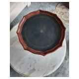 Vintage Wooden Pedestal Side Table with Leather-Inset Octagonal Top