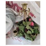 Christmas Ornament Bundle - Gold & Red Balls, Santa Figurine, Dog Figurine, Candlestick