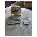 Round Vanity Mirror with Hexagonal & Rectangular Glass Boxes - 3-Piece Set