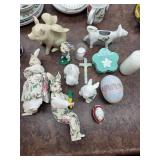 Vintage Porcelain Figurines & Honolulu Cookie Tin - Christmas 1985 Ornament & Rabbits