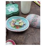 Vintage Porcelain Figurines & Honolulu Cookie Tin - Christmas 1985 Ornament & Rabbits