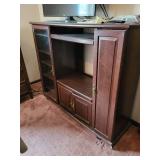 Dark Cherry Wood Entertainment Center Cabinet with Glass Display Door - 60 x 19 x 52