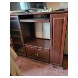 Dark Cherry Wood Entertainment Center Cabinet with Glass Display Door - 60 x 19 x 52