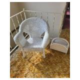 White Wicker Chair & Matching Storage Basket