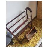 Vintage Spindle Bed Frame with Matching Magazine Rack - Dark Wood