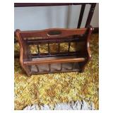 Vintage Spindle Bed Frame with Matching Magazine Rack - Dark Wood