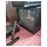Pair of Black Bookshelf Speakers - Vintage CRT TV, VCR & Apex Digital Converter Box