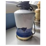 Table Lamps (Lot of 3) - Vintage Mixed Styles: White/Blue Ceramic, Wood-Pillar, Teal Shade