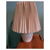 Ceramic Table Lamp with Pleated Shade & Pale Blue Hydrangea Vase