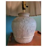 Ceramic Table Lamp with Pleated Shade & Pale Blue Hydrangea Vase