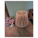 Ceramic Table Lamp with Pleated Shade & Pale Blue Hydrangea Vase