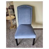 Blue Velvet Dining Chair - Nailhead Trim, Light Blue Upholstery