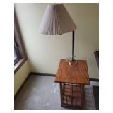 Lamp on Oak End Table with Beige Pleated Shade
