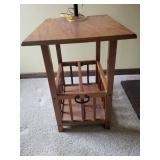 Lamp on Oak End Table with Beige Pleated Shade